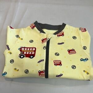Tuffy - Yellow Baby Onesie with Red double decker Bus Print